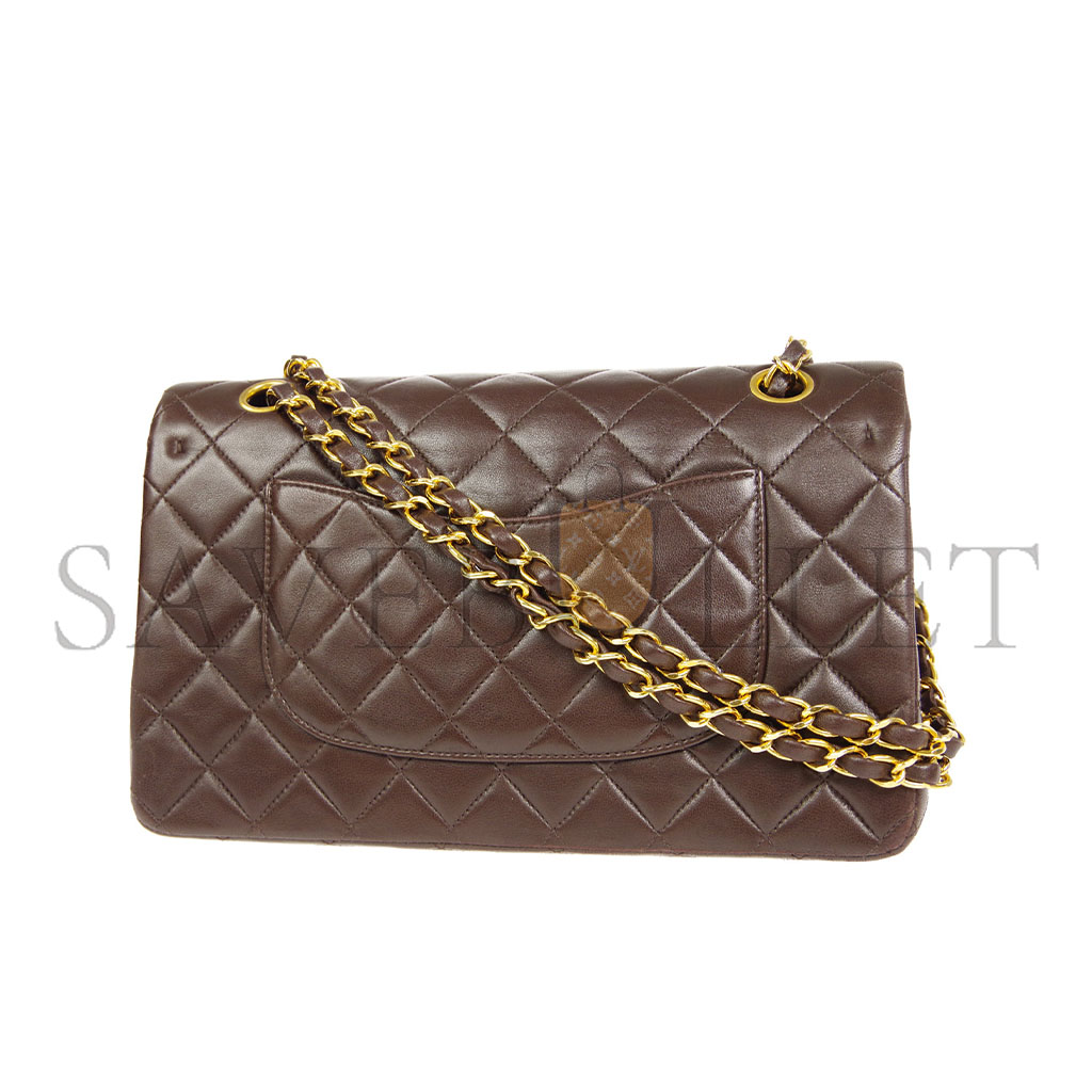 CHANEL CLASSIC DOUBLE FLAP MEDIUM SHOULDER BAG BROWN LAMBSKIN A1117 (23*14*7cm)